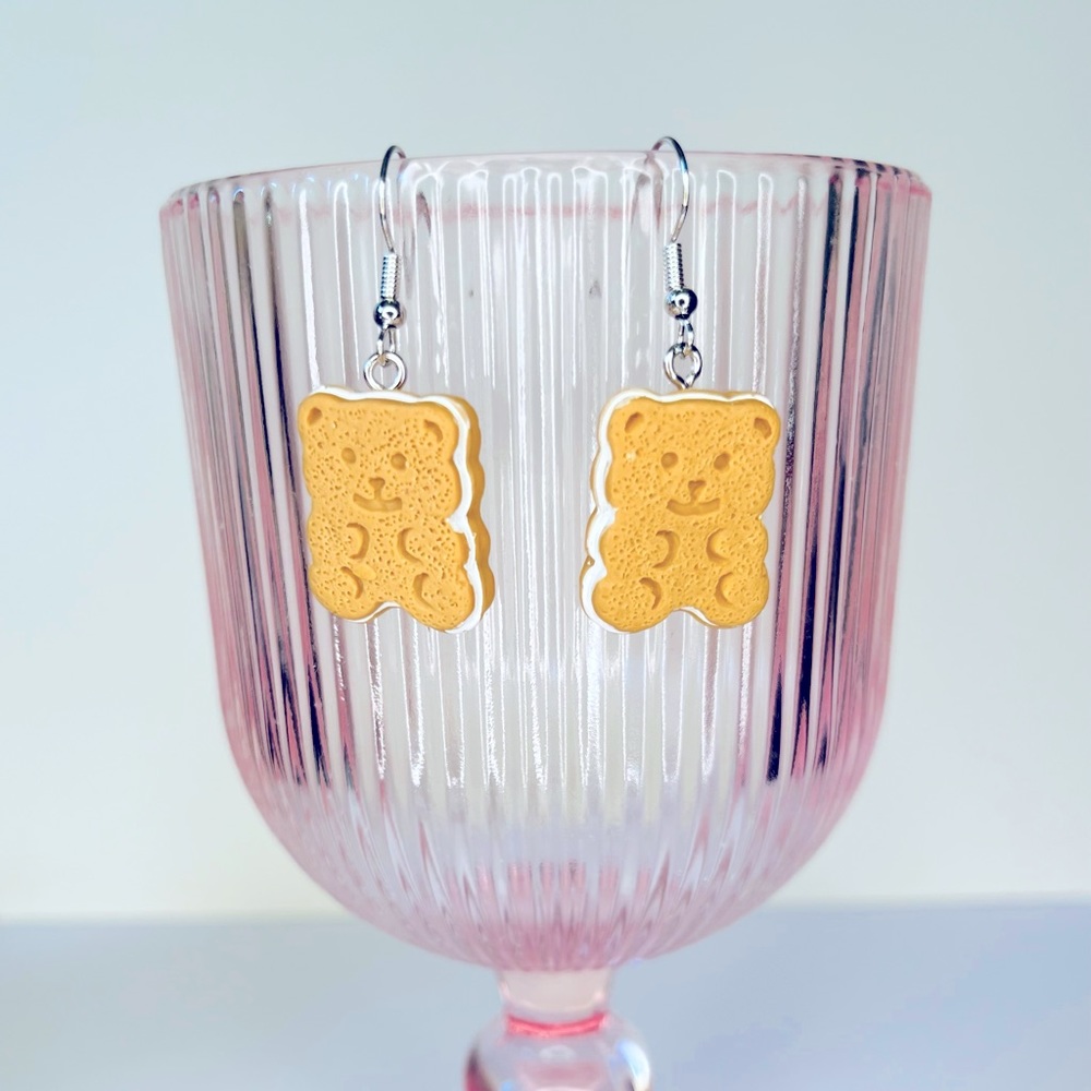 Bear Shaped Cream Biscuit Earrings